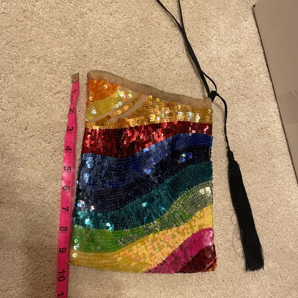 Attico silk rainbow sequins drawstring pouch bag with tassel - Picture 8 of 15